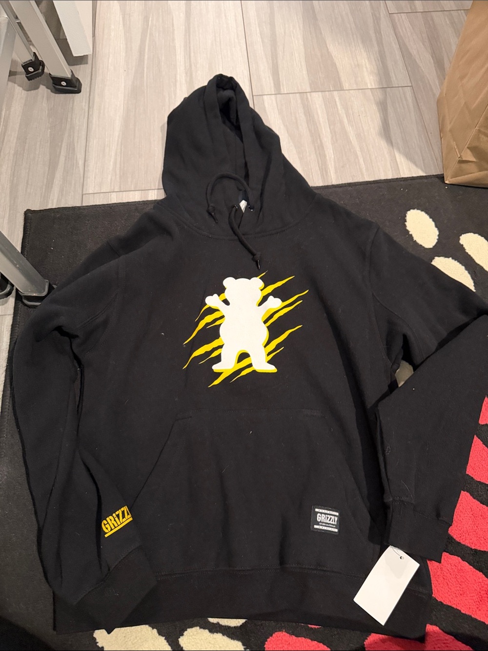 Boys Grizzly griptape Black Hoodie with Yellow Bear Logo